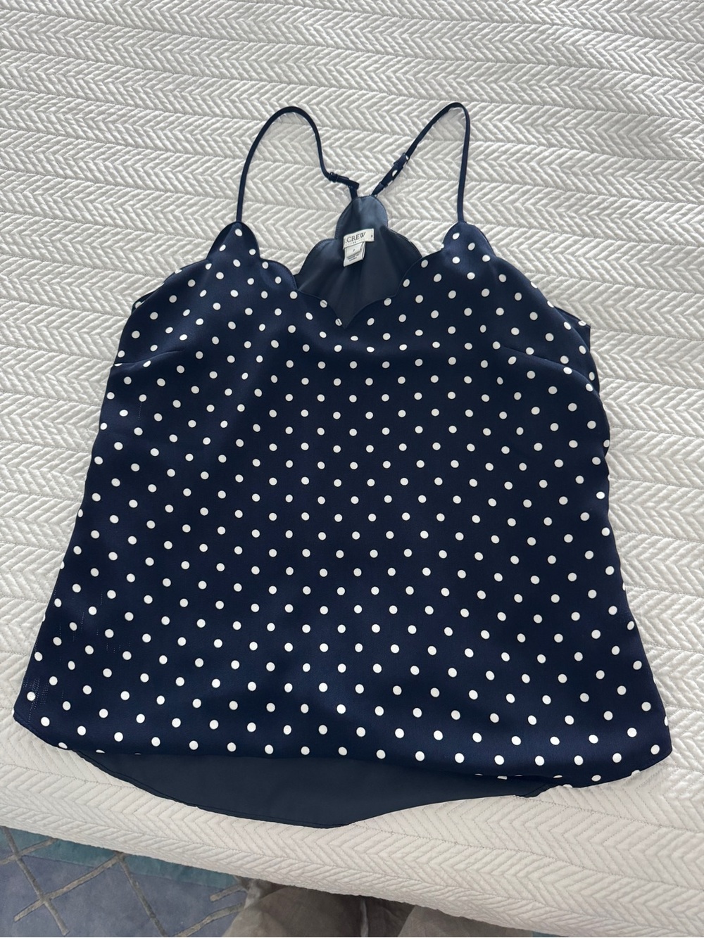 J. Crew Navy and White Polka Dot Scallop Cami